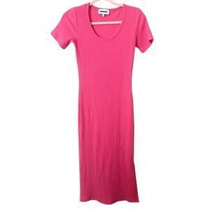 SAINT ART‎ Ribbed Short Sleeve Midi Dress Pink Small